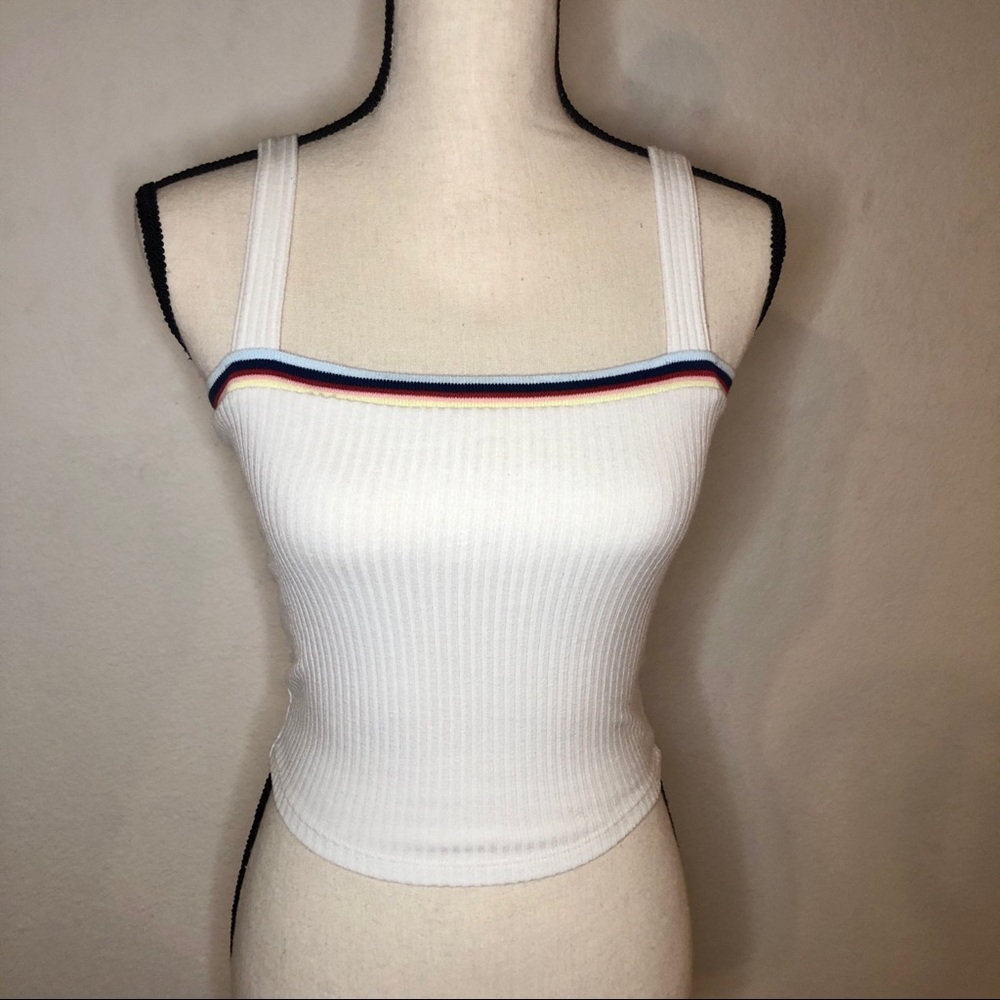 Forever 21 Striped White Crop Tank Top Size Small